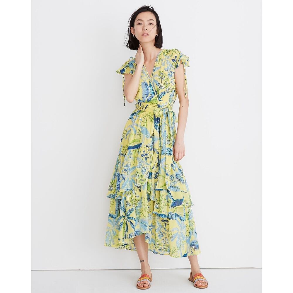 Banjanan Mercy Yellow & Blue Ruffled Layered Midi Dress Size Extra Large
